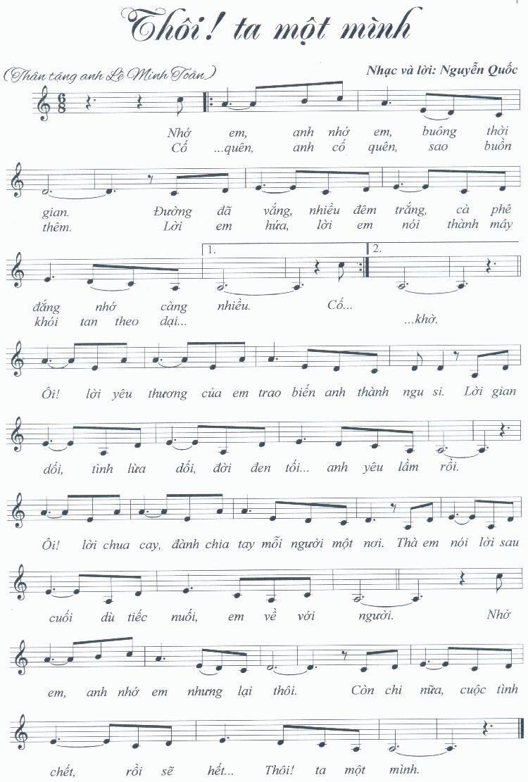 Sheet nhạc Thôi Ta Một Mình